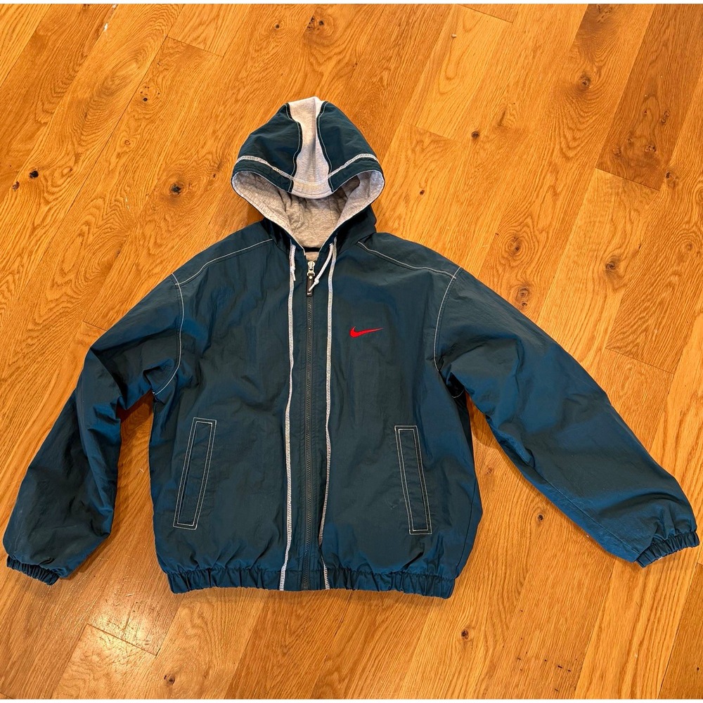 Vintage 90s Nike Men's Hooded Full Zip Lined Windbreaker Jacket Green Size M